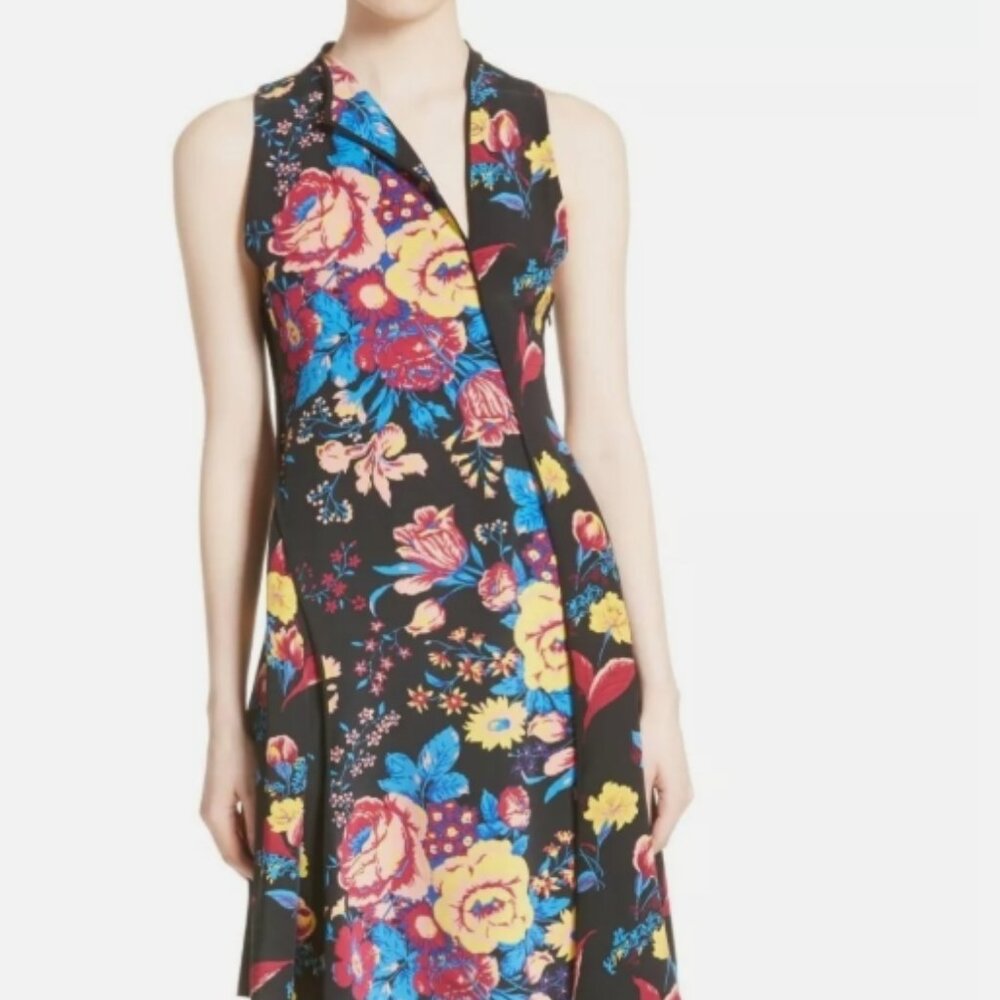 Diane von Furstenberg Silk Shift Dress Black Floral Sleeveless L (Orig. $480)